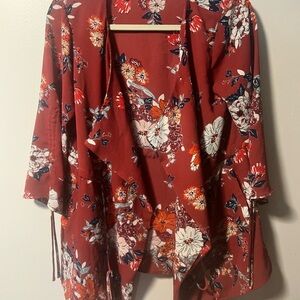 C White Floral Blazer Kimono Cape jacket size s fits like M-L